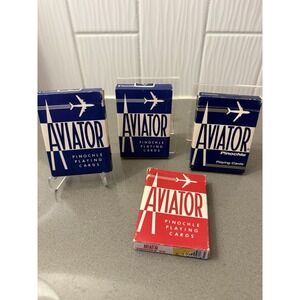 Lot Of 4 Complete Vintage Aviator Deck Pinochle Playing Cards Blue & Red USA GUC
